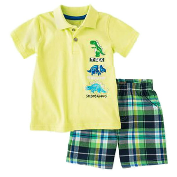 Kids Headquarters Baby Boys Yellow Polo Top With Plaided Shorts 